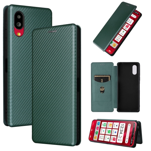 

For Sharp Simple Sumaho 6 Carbon Fiber Texture Magnetic Leather Phone Case(Green)