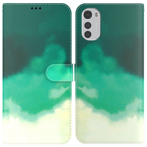 

For Motorola Moto E32 Watercolor Pattern Horizontal Flip Leather Phone Case(Cyan Green)