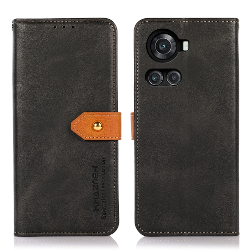 

For OnePlus Ace / 10R KHAZNEH Dual-color Cowhide Texture Flip Leather Phone Case(Black)