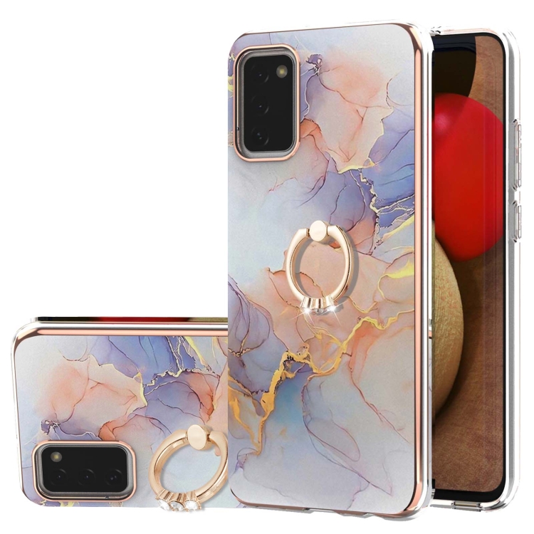 

For Samsung Galaxy A03s 166mm Electroplating IMD TPU Phone Case with Ring(White Marble)