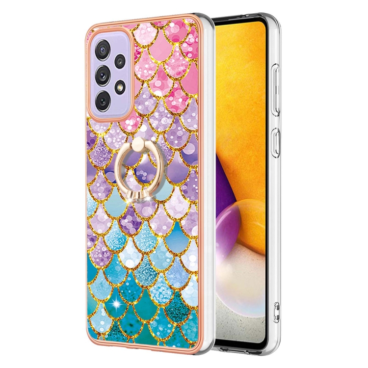 

For Samsung Galaxy A73 5G Electroplating IMD TPU Phone Case with Ring(Colorful Scales)