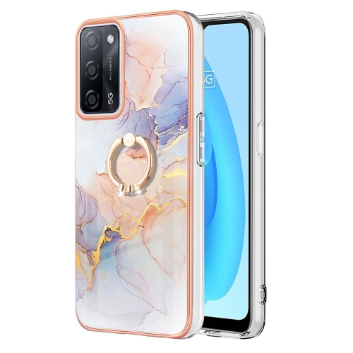 

For OPPO A53s 5G / A55 5G Electroplating IMD TPU Phone Case with Ring(White Marble)