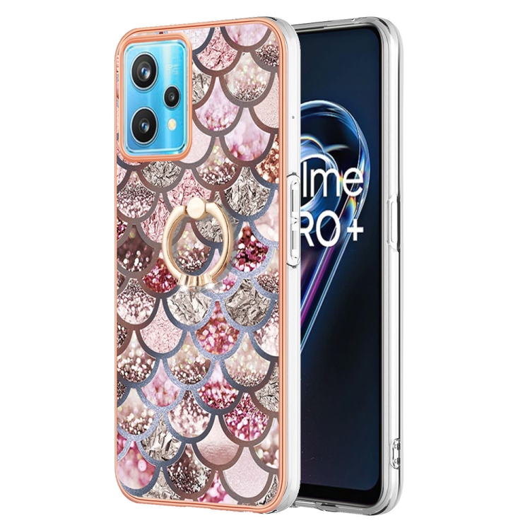 

For OPPO Realme 9 Pro+ 5G Electroplating IMD TPU Phone Case with Ring(Pink Scales)