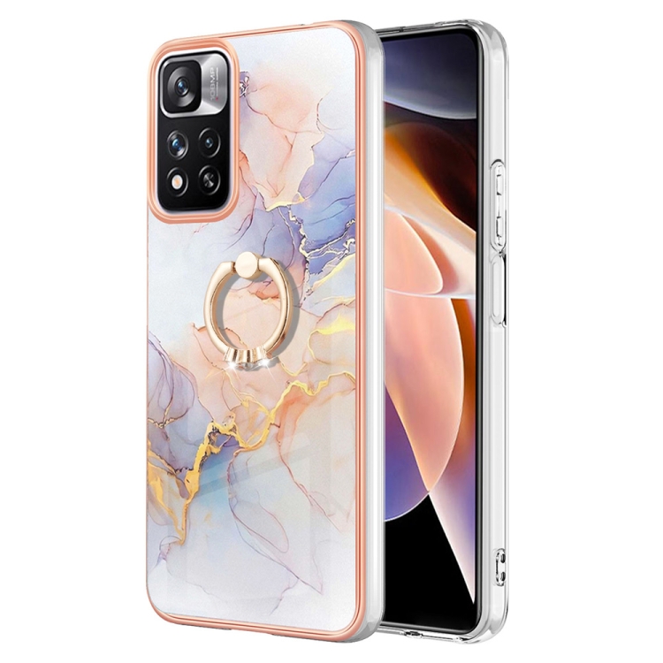 

For Xiaomi Redmi Note 11 Pro China Electroplating IMD TPU Phone Case with Ring(White Marble)
