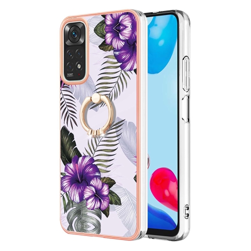 

For Xiaomi Redmi Note 11S / Note 11 Global Electroplating IMD TPU Phone Case with Ring(Purple Flower)