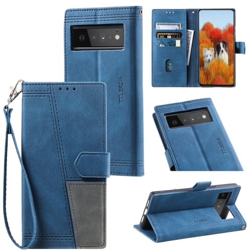 

For Google Pixel 6 Pro Splicing Leather Phone Case(Blue)