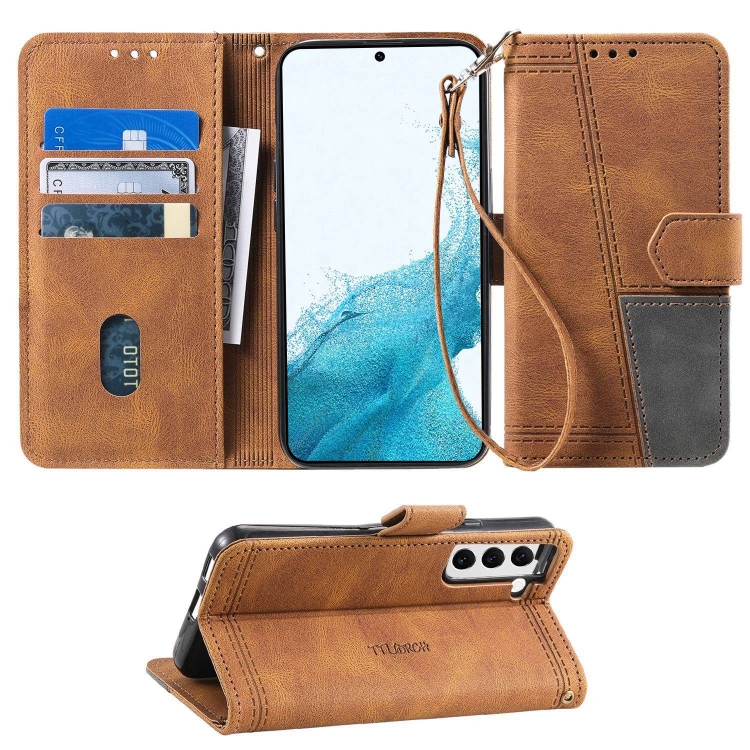 

For Samsung Galaxy S22+ 5G Splicing Leather Phone Case(Brown)