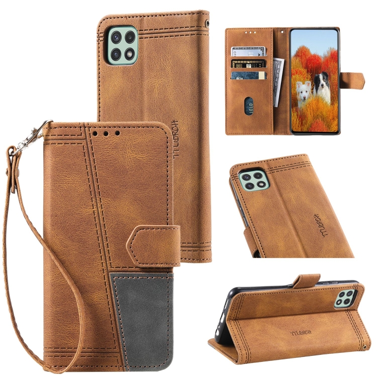 

For Samsung Galaxy A22 5G Splicing Leather Phone Case(Brown)