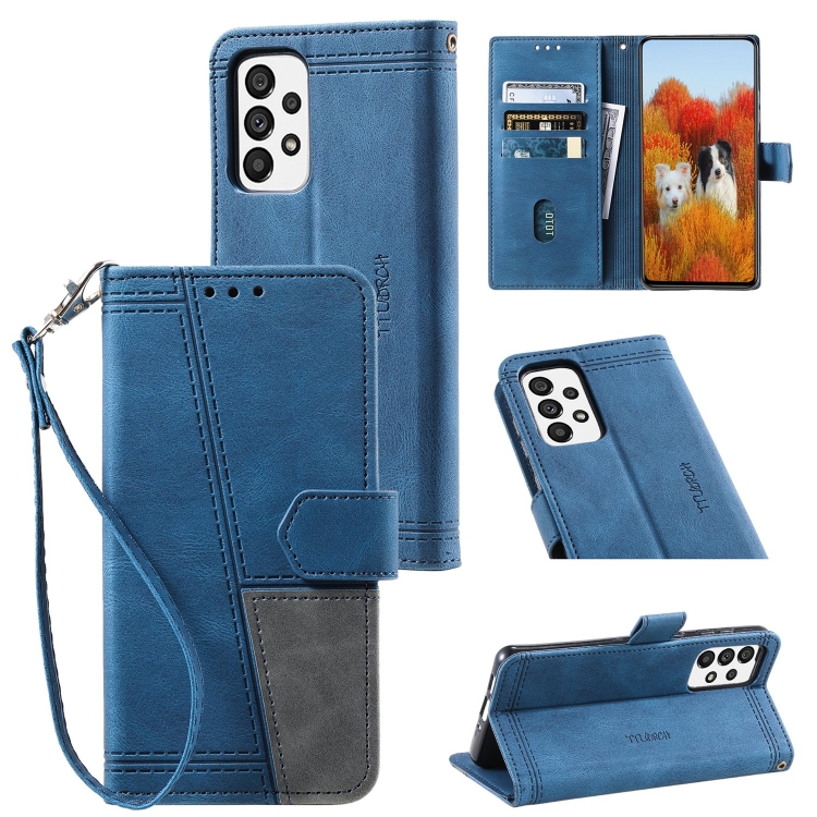 

For Samsung Galaxy A72 5G / 4G Splicing Leather Phone Case(Blue)