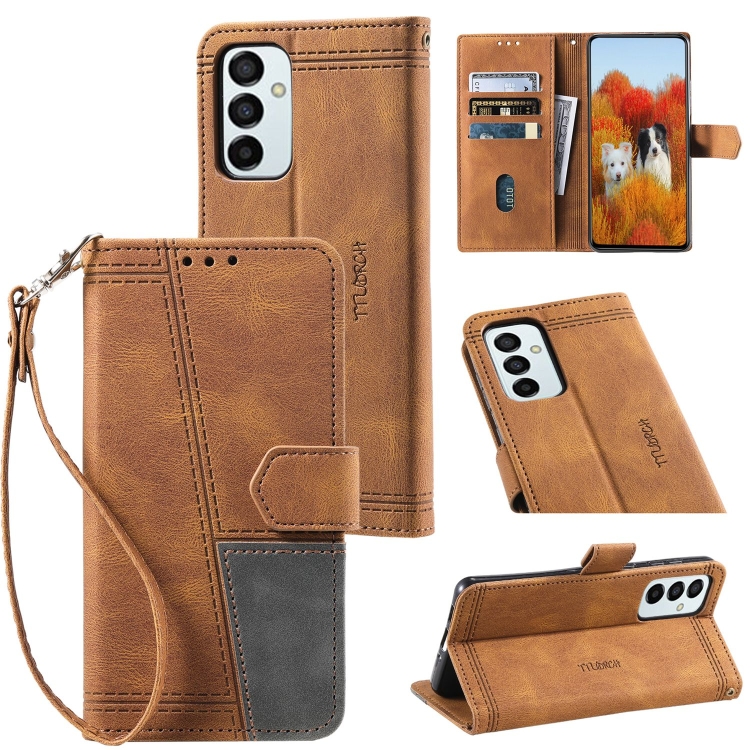

For Samsung Galaxy F23 / M23 Splicing Leather Phone Case(Brown)
