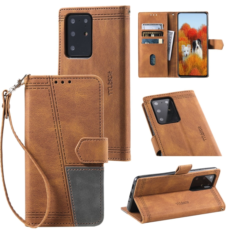 

For Samsung Galaxy S20 Ultra Splicing Leather Phone Case(Brown)