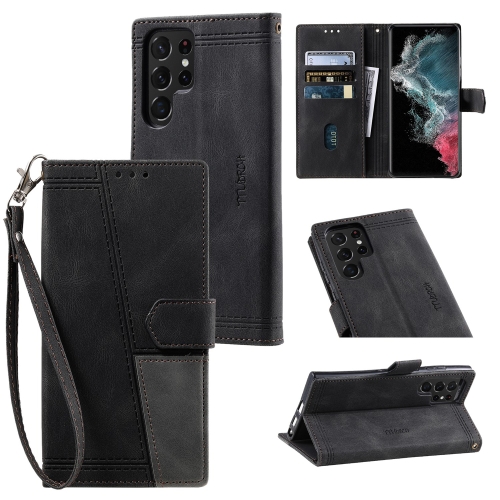

For Samsung Galaxy S22 Ultra 5G Splicing Leather Phone Case(Black)