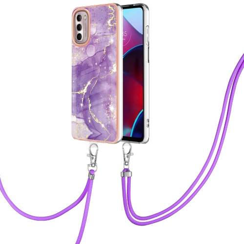 

For Motorola Moto G Stylus 2022 Electroplating Marble Pattern TPU Phone Case with Lanyard(Purple 002)