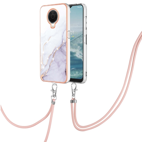 

For Nokia G20 / G10 Electroplating Marble Pattern TPU Phone Case with Lanyard(White 006)