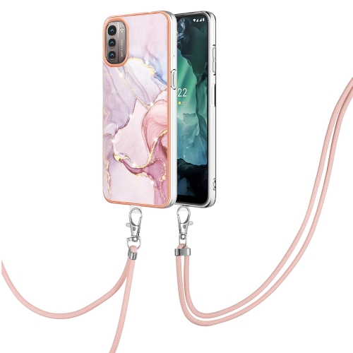 

For Nokia G21 / G11 Electroplating Marble Pattern TPU Phone Case with Lanyard(Rose Gold 005)