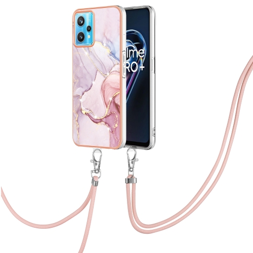 

For OPPO Realme 9 Pro+ 5G Electroplating Marble Pattern TPU Phone Case with Lanyard(Rose Gold 005)