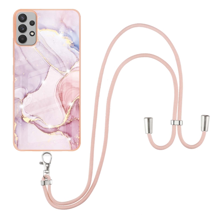 

For Samsung Galaxy A13 4G Electroplating Marble Pattern TPU Phone Case with Lanyard(Rose Gold 005)