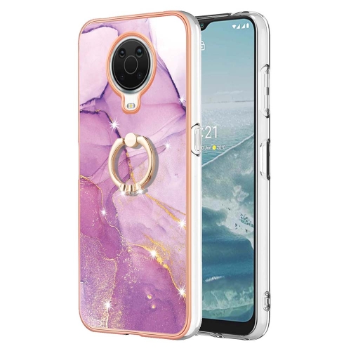 

For Nokia G20 / G10 Electroplating Marble Pattern TPU Phone Case with Ring(Purple 001)