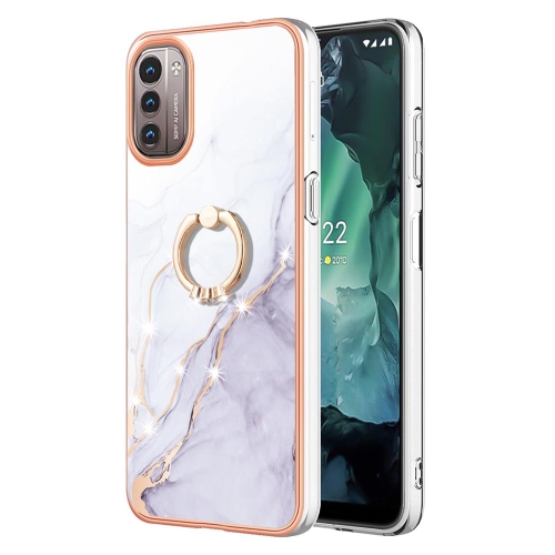 

For Nokia G21 / G11 Electroplating Marble Pattern TPU Phone Case with Ring(White 006)