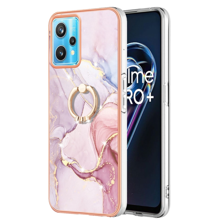 

For OPPO Realme 9 Pro 5G Electroplating Marble Pattern TPU Phone Case with Ring(Rose Gold 005)