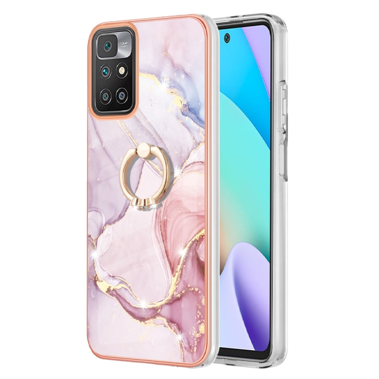 

For Xiaomi Redmi 10 Electroplating Marble Pattern TPU Phone Case with Ring(Rose Gold 005)