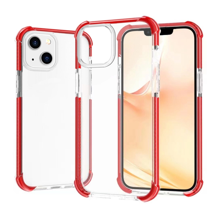

For iPhone 14 Acrylic Four Corners Shockproof Phone Case (Transparent Red)