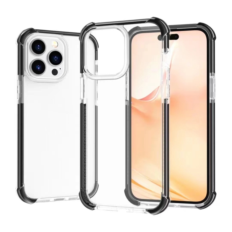 

For iPhone 14 Pro Max Acrylic Four Corners Shockproof Phone Case (Transparent Black)
