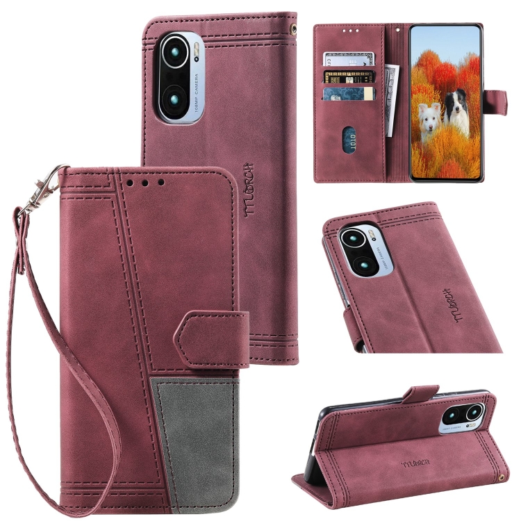 

For Xiaomi Redmi K40 Splicing Leather Phone Case(Red)
