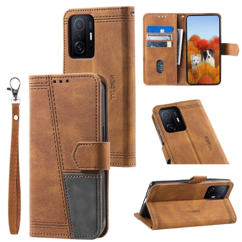 

For Xiaomi 11T Splicing Leather Phone Case(Brown)