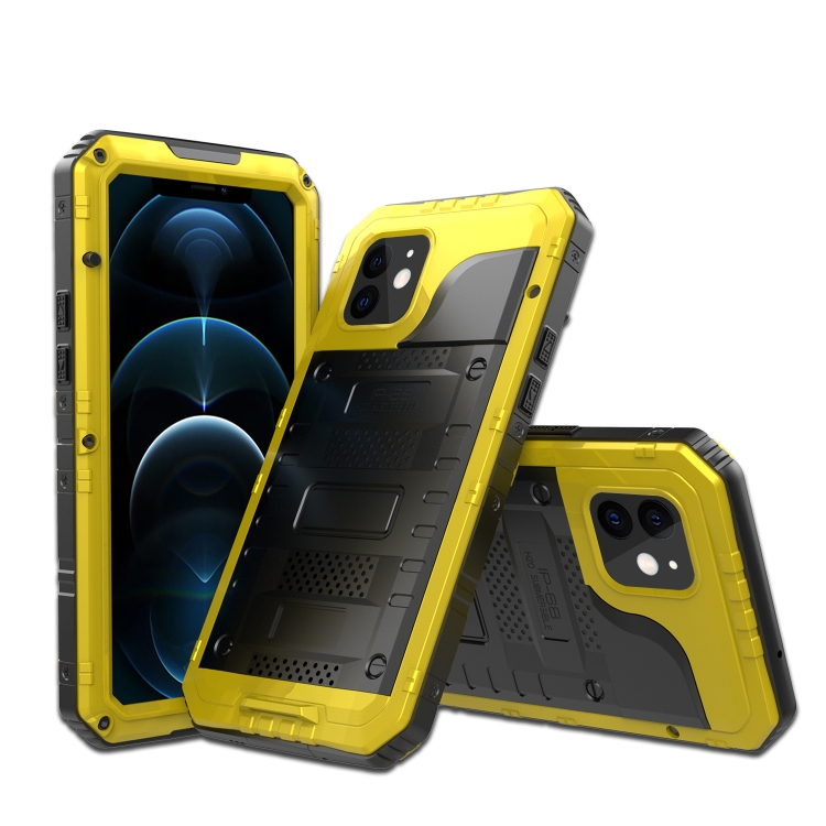 

Metal + Silicone Phone Case with Screen Protector For iPhone 12(Yellow)