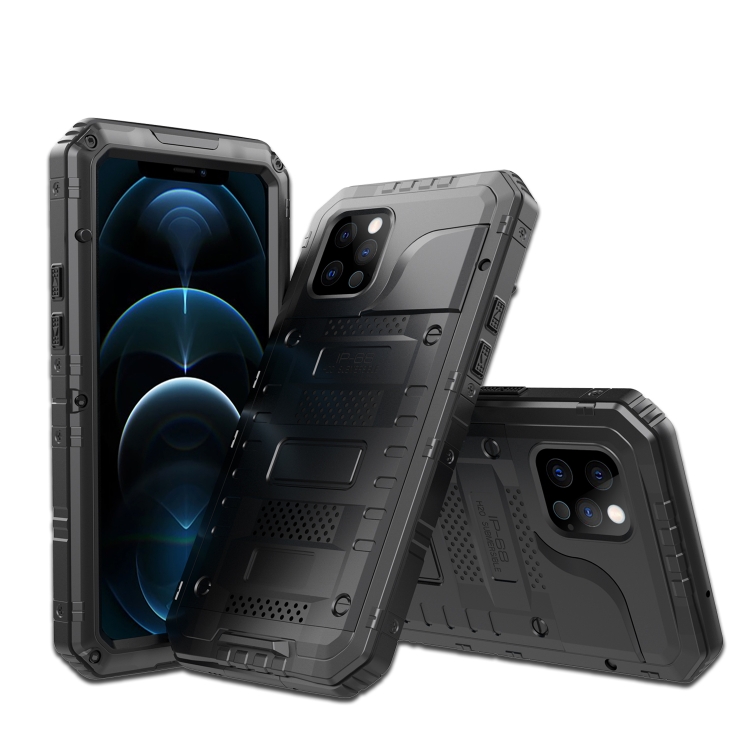 

For iPhone 12 Pro Max Metal + Silicone Phone Case with Screen Protector(Black)