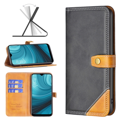 

For OPPO A16 Color Matching Double Sewing Thread Leather Phone Case(Black)