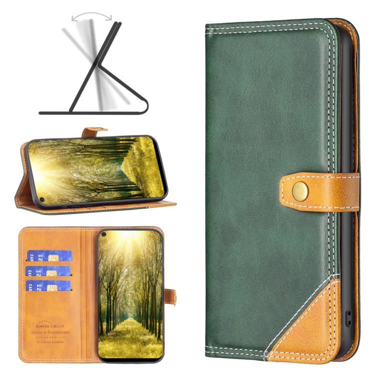 

For OPPO A74 5G / A93 5G / A54 5G Color Matching Double Sewing Thread Leather Phone Case(Green)