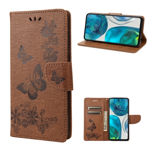 

For Motorola Moto G52 Butterfly Embossed Horizontal Flip Leather Phone Case(Brown)