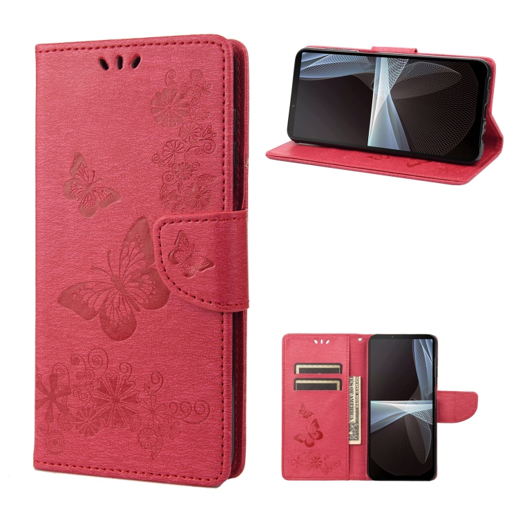 

For Sony Xperia 10 IV Butterfly Embossed Horizontal Flip Leather Phone Case(Red)