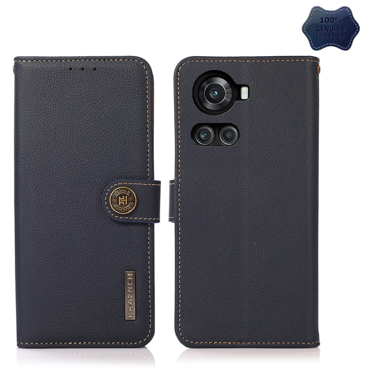 

For OnePlus 10R / Ace KHAZNEH Custer Genuine Leather RFID Phone Case(Blue)