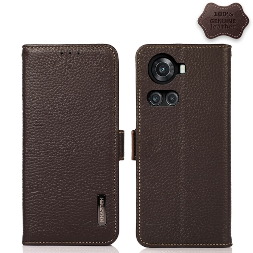 

For OnePlus 10R / Ace KHAZNEH Side-Magnetic Litchi Genuine Leather RFID Phone Case(Brown)