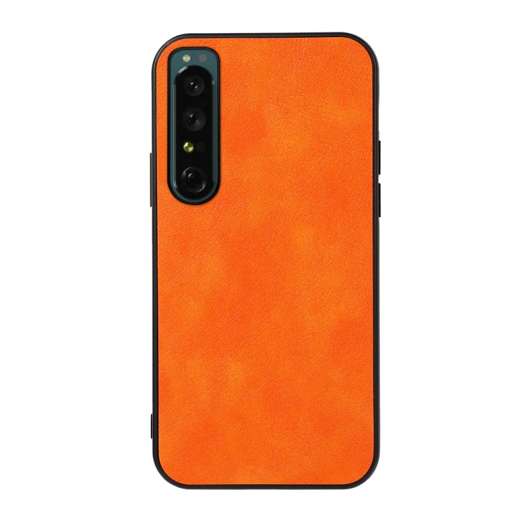 

For Sony Xperia 1 IV Accurate Hole Two-color Litchi Texture PU Phone Case(Orange)