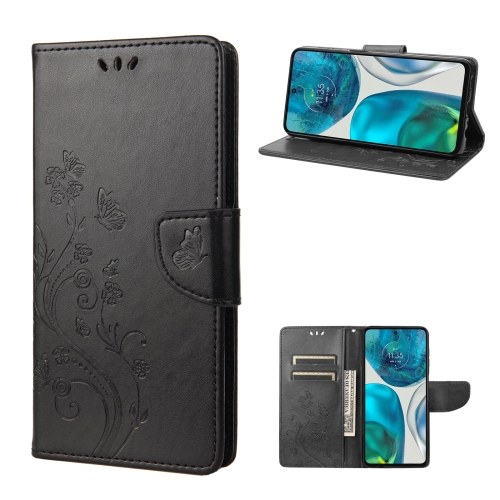 For Motorola Moto G52 Embossed Butterfly Pattern Flip Leather Phone Case(Black)