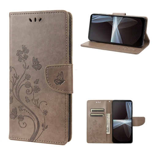

For Sony Xperia 10 IV Embossed Butterfly Pattern Flip Leather Phone Case(Grey)