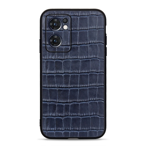 

For OPPO Reno7 5G International Accurate Hole Crocodile Texture Genuine Leather Phone Case(Blue)