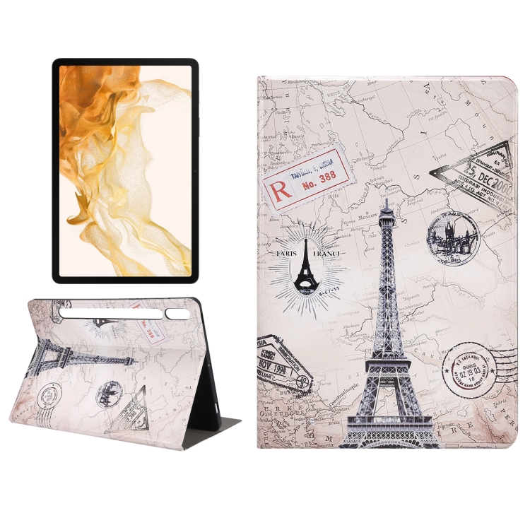 

For Samsung Galaxy Tab S8 / Tab S7 Painted Voltage Pen Slot Tablet Smart Case(Eiffel Tower)