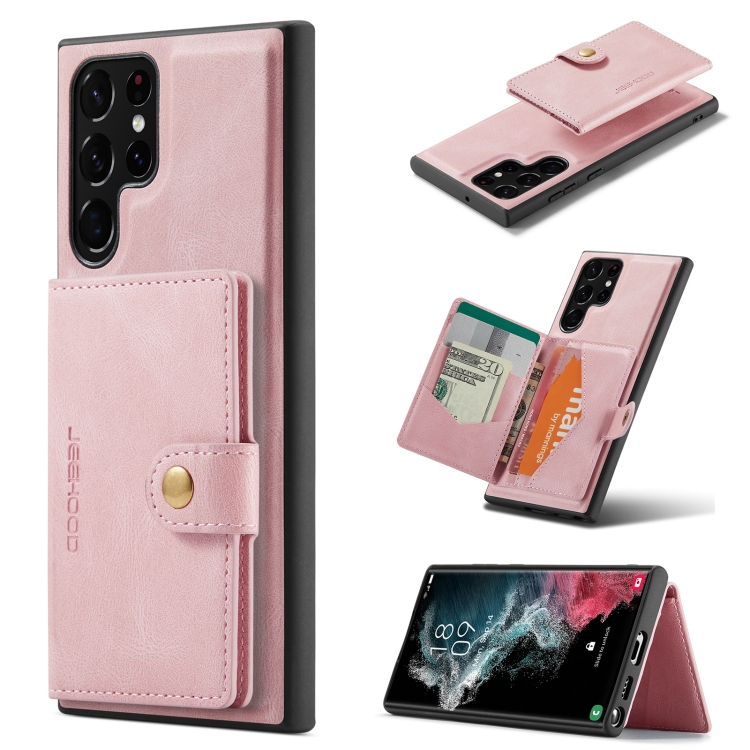 

For Samsung Galaxy S22 Ultra JEEHOOD Retro Magnetic Detachable Phone Case(Pink)