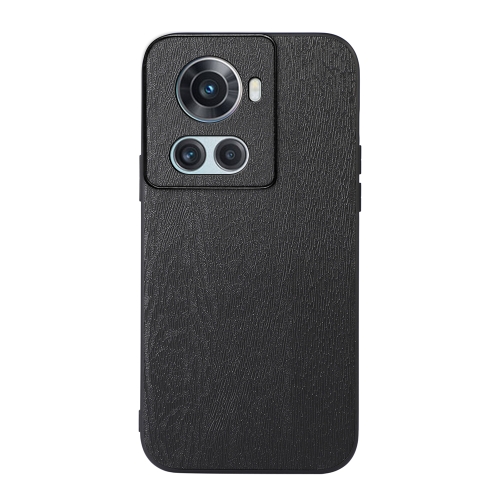 For OnePlus 10R / Ace Wood Texture PU Phone Case(Black)