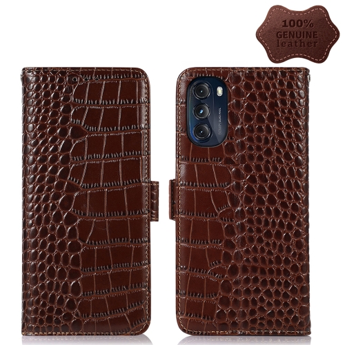 For Motorola Moto G 2022 5G Crocodile Top Layer Cowhide Leather Phone Case(Brown)