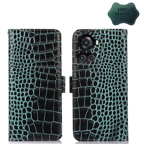 

For OnePlus 10R / Ace Crocodile Top Layer Cowhide Leather Phone Case(Green)
