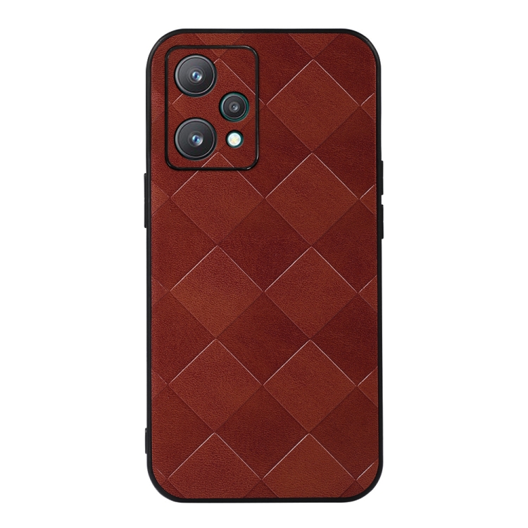 

For OPPO Realme 9 Pro / Realme V25 Weave Plaid PU Phone Case(Brown)