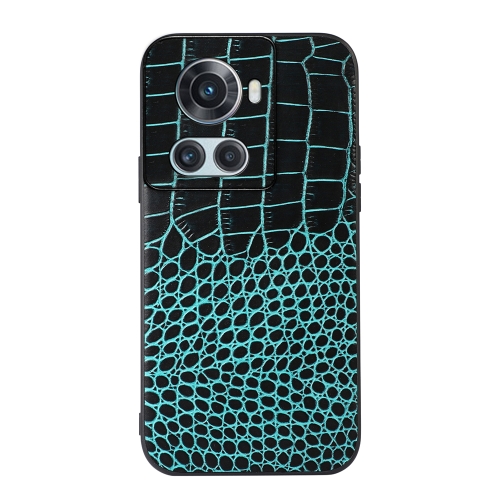 For OnePlus 10R / Ace Crocodile Top Layer Cowhide Leather Phone Case(Cyan Blue)
