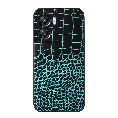 

For OPPO A57 5G 2022 Crocodile Top Layer Cowhide Leather Phone Case(Cyan Blue)