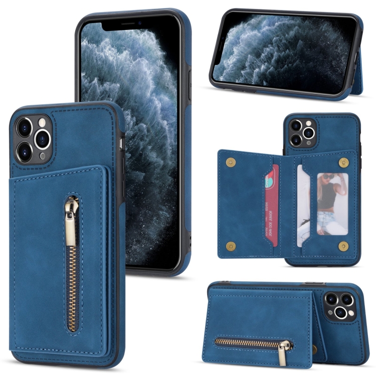 

Zipper Card Holder Phone Case For iPhone 11 Pro(Blue)